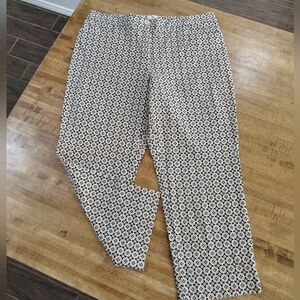 Talbots Black & Tan Curvy Straight Fit Ankle Geometric Print Cotton Blend Pants